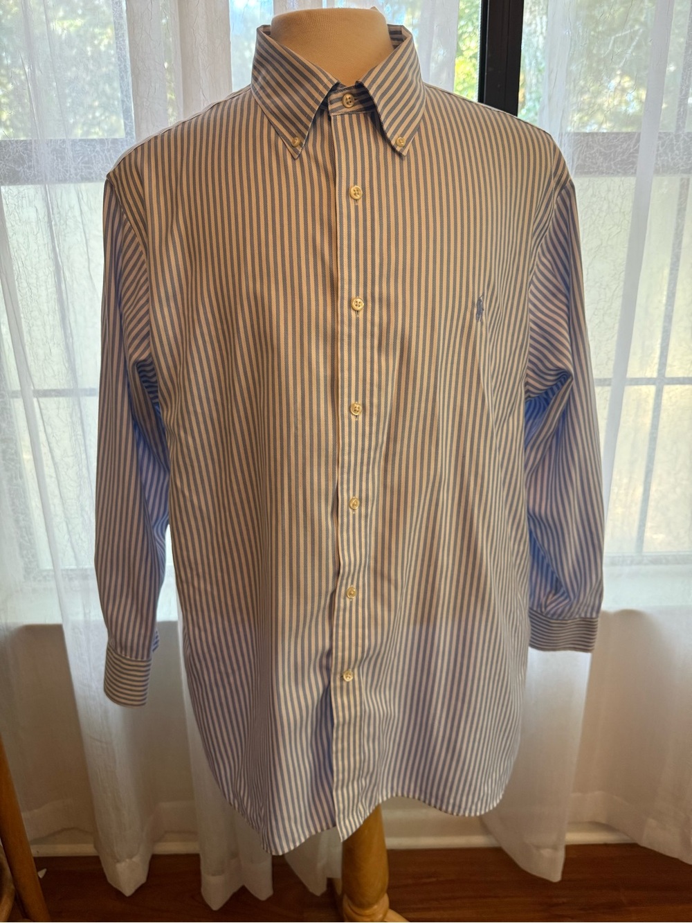 Ralph Lauren Blue & White Vertical Stripe Dress Shirt
